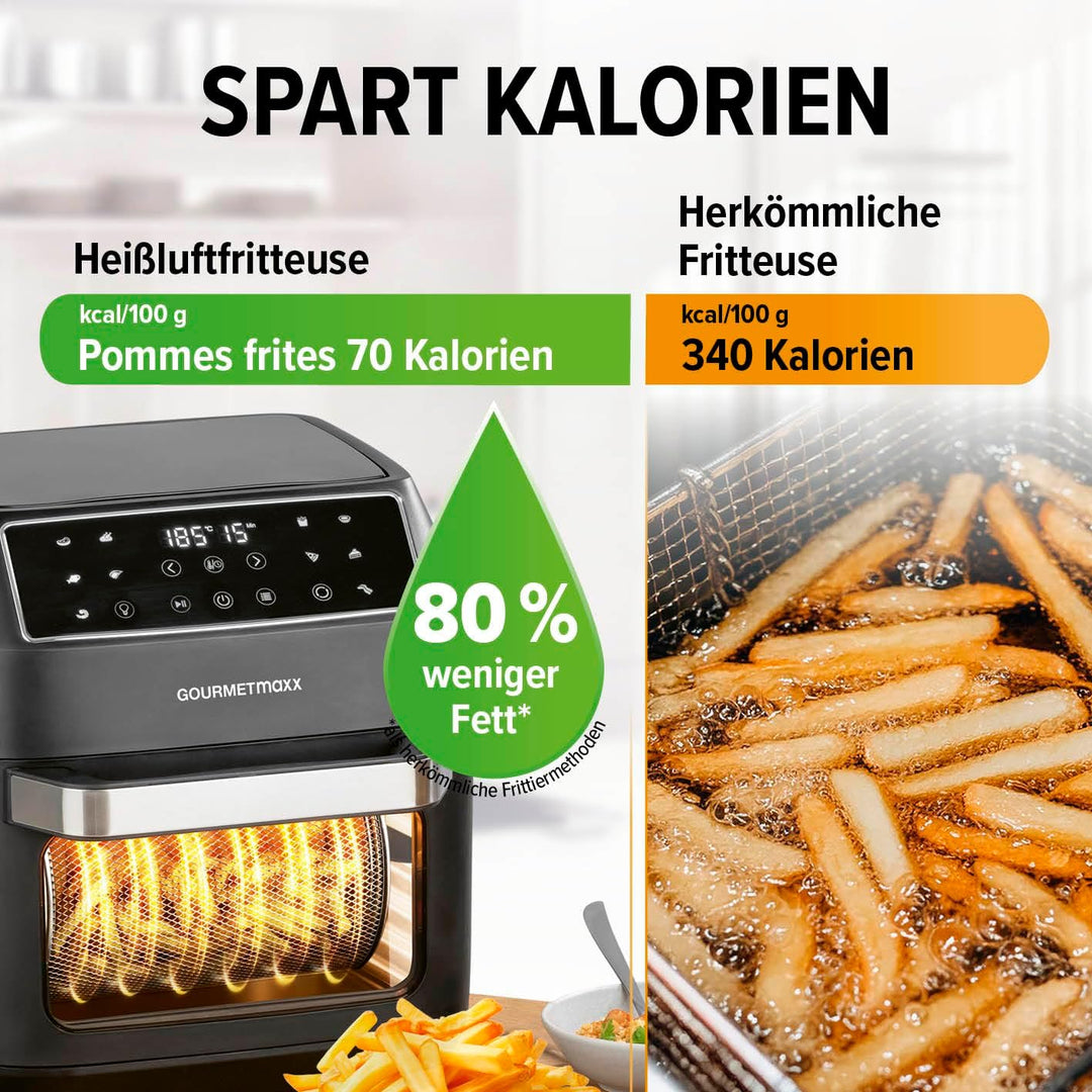 GOURMETmaxx Heissluftfritteuse 12 L Airfryer | Fritteuse mit 9 Funktionen, Touchdisplay, Dreh- & Sch