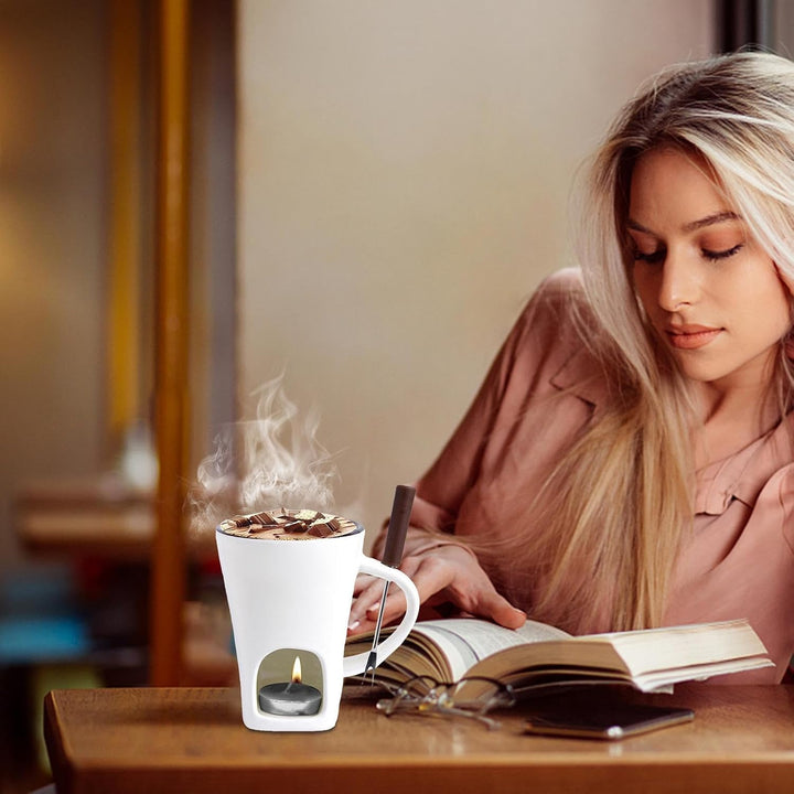 Schokofondue Tasse 400ml, Süsse Schokolade Schmelzen Becher mit Gabel, Keramik Persönlicher Schmelzf