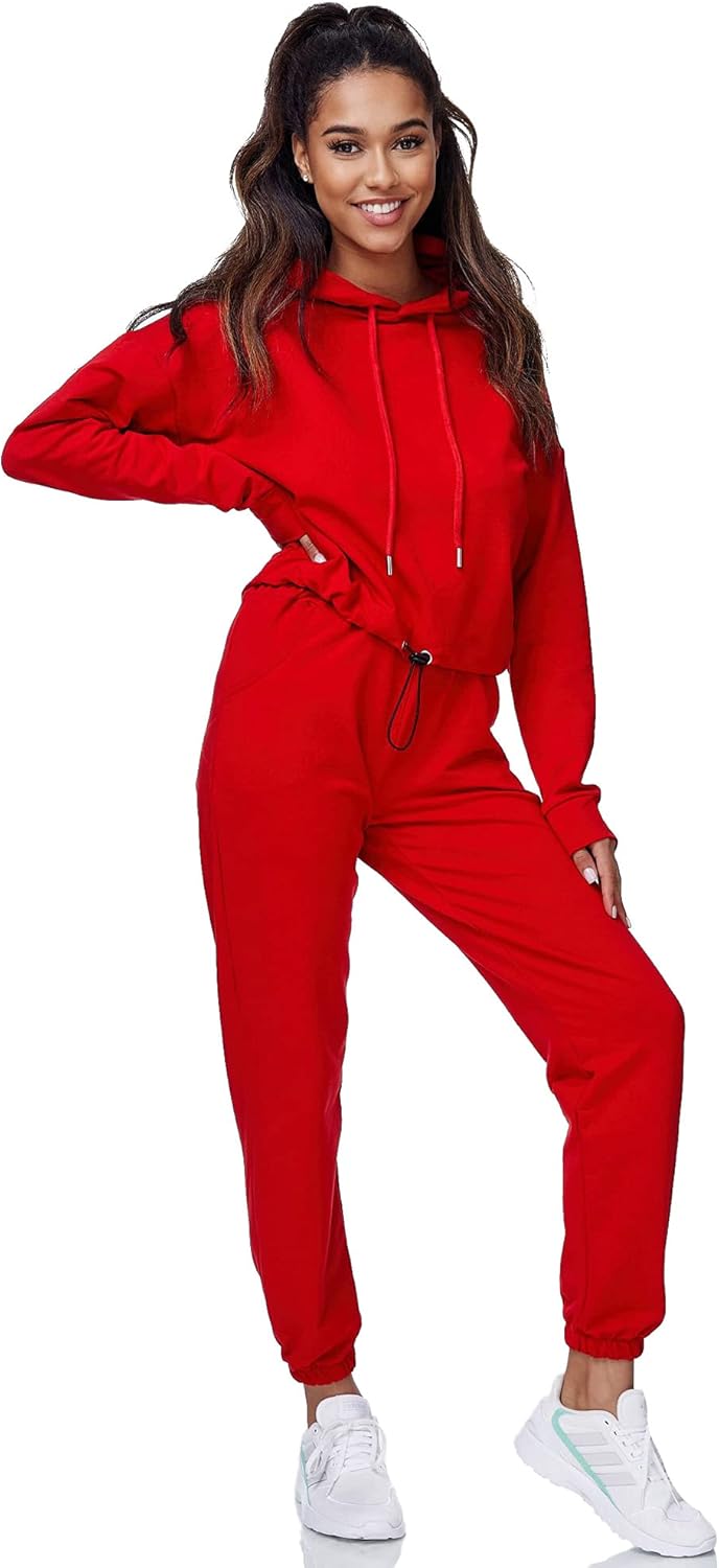 Tazzio Damen Jogginganzug Trainingsanzug Sport Freizeit Hoodie & Jogginghose F200 M Rot, M Rot