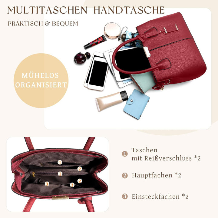 VARLIVOO Elegant Damen Handtasche Schultertasche Frauen Umhängetasche Taschen Shopper Wasserdicht PU
