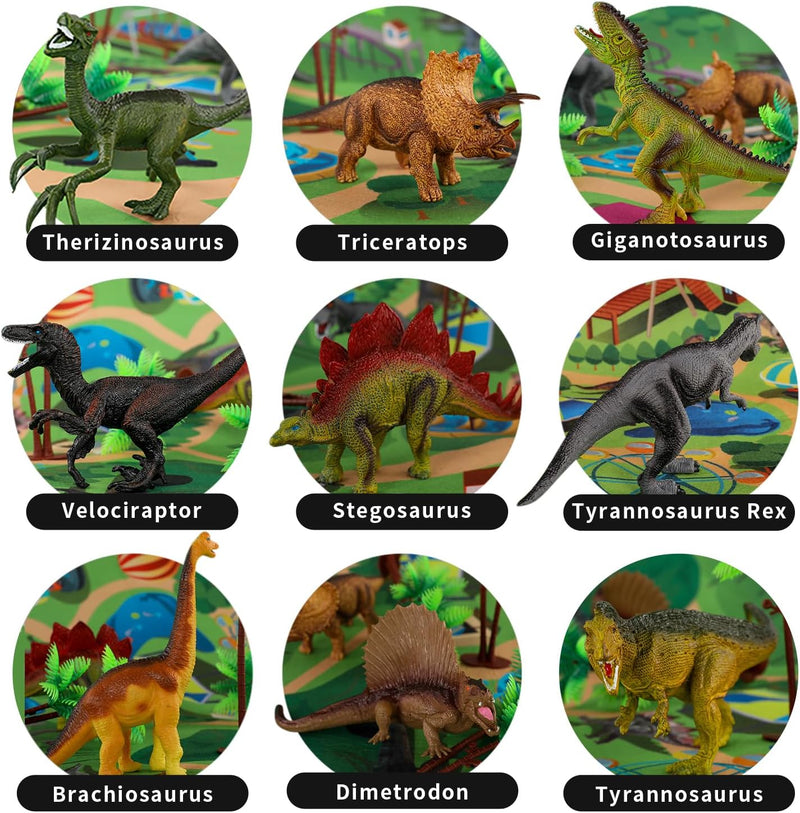 TEMI Dinosaurier Spielzeugfigur mit Aktivität Spielmatte & Bäume, pädagogisch realistisches Dinosaur