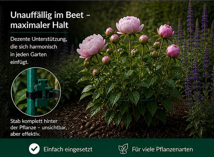 Pflanzenstütze für grosse Stauden wie Hortensien & Pfingstrosen | 20x Staudenhalter L Ø 40–75 cm – V