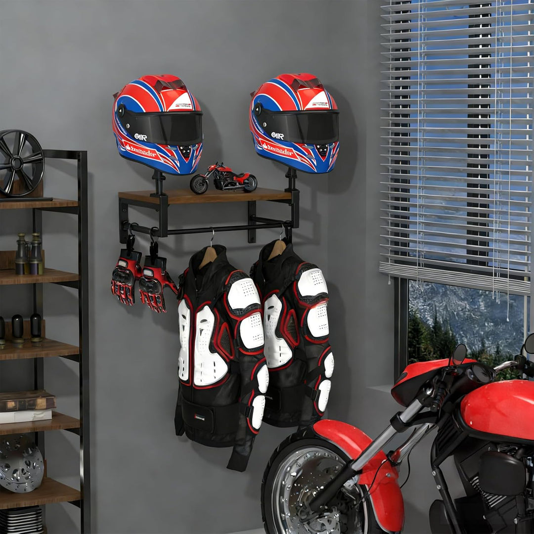 Helmhalterung Wand, Stabile Motorrad Helmhalter Wandhalterung aus Holz, Vielseitig Halterung für Mot