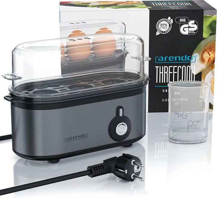 Arendo - Edelstahl Eierkocher Threecook - Egg Cooker - EIN AUS-Schalter - Wählbarer Härtegrad - 210