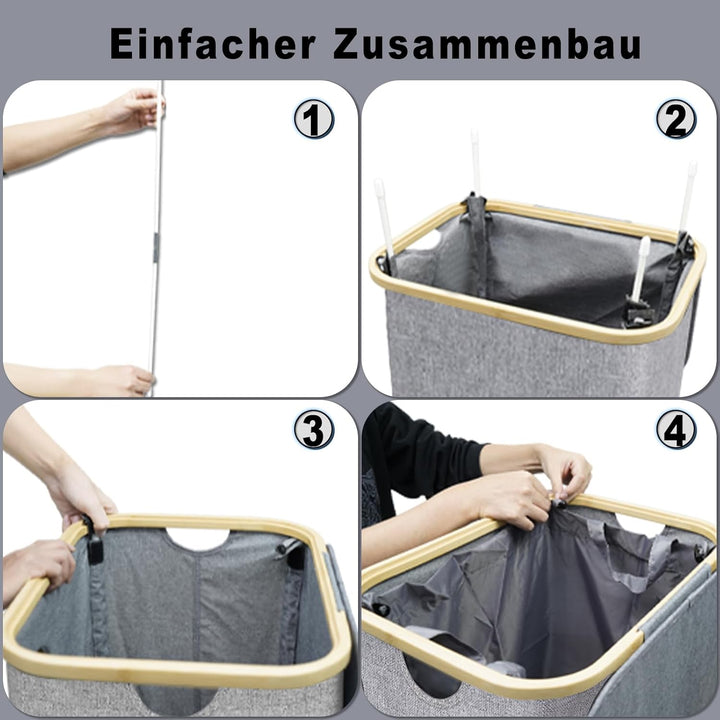 Wäschekorb mit Deckel 100L, Wäschesammler Gross schmal mit herausnehmbaren Wäschesack Laundry Basket