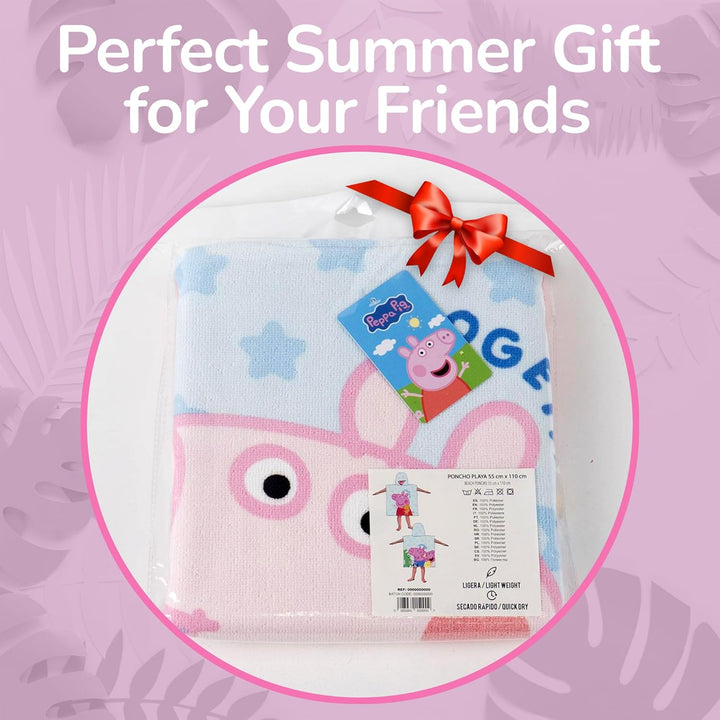 Peppa Wutz Together & Forever Kapuzenponcho Strand – 55x110 cm – Kinder – Leicht & Schnelltrocknend