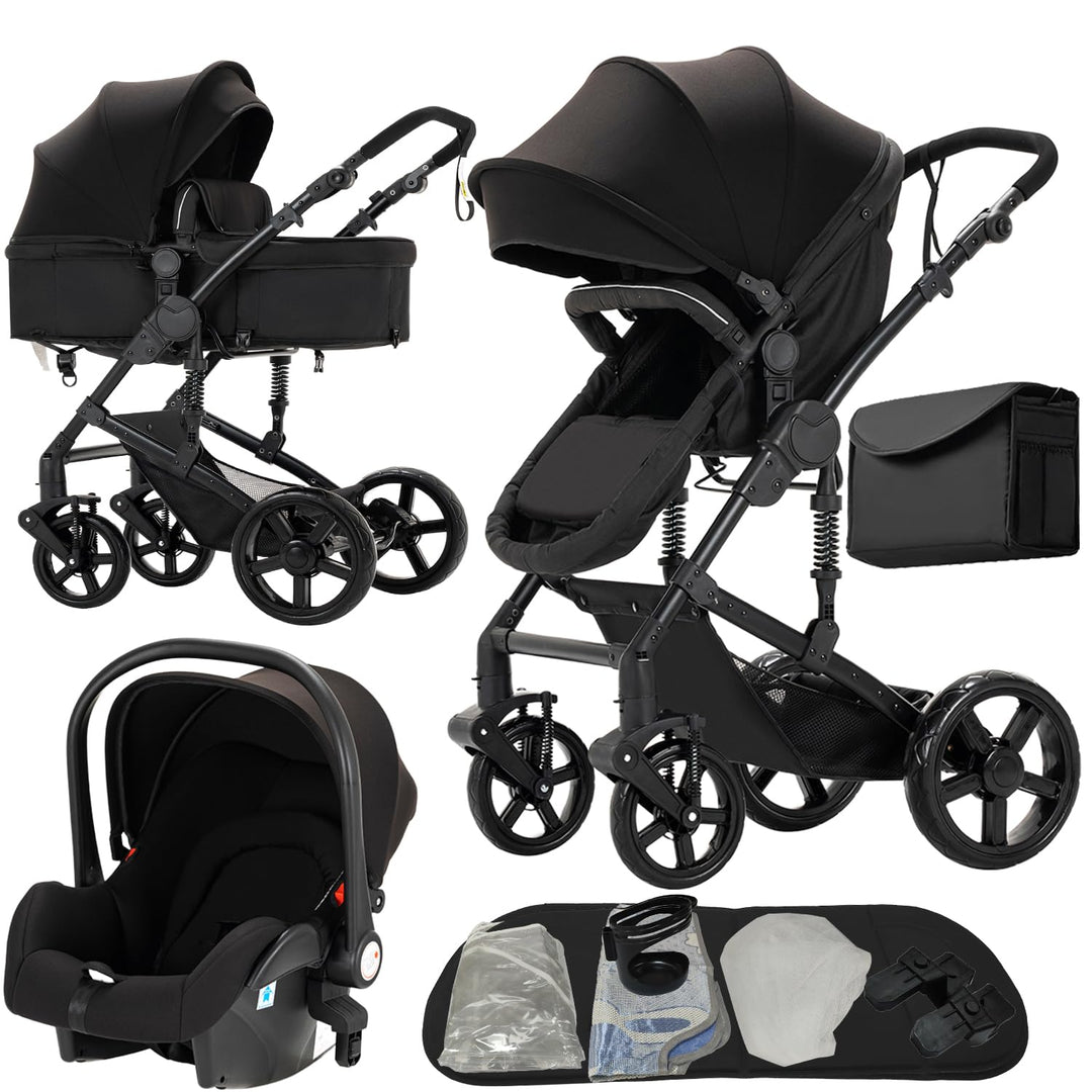 Nine point nine Kinderwagen 3 in 1, Kinderwagen Set mit Umkehrbarem Doppelschiebemodus, Kombikinderw