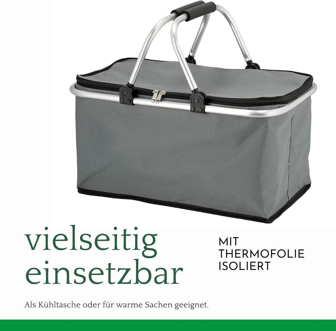 Novaliv 2X Einkaufskorb faltbar mit Kühlfunktion 30 Liter GRAU Isolierkorb mit gepolsterten Tragegri