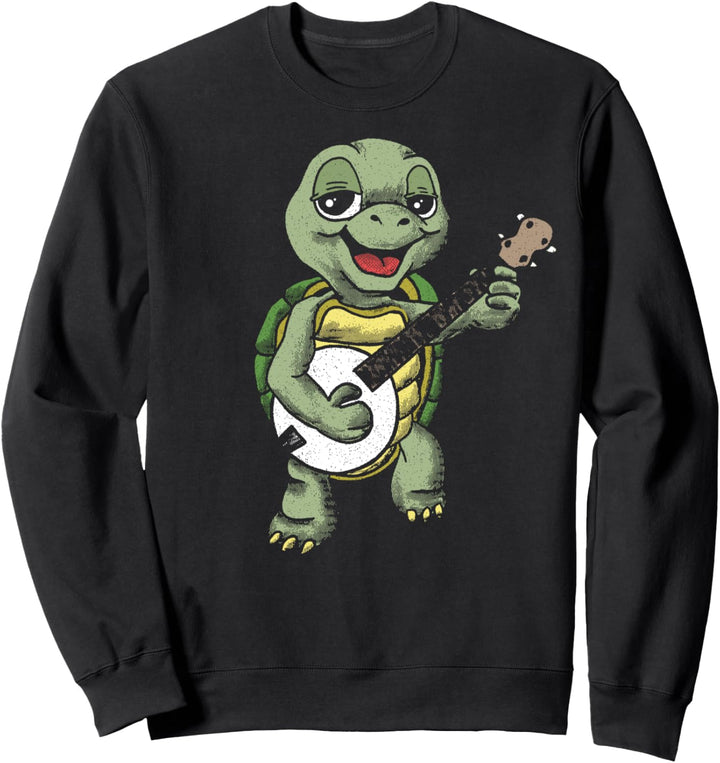 Banjo Picking Turtle Cute Funny Terrapin Music Graphic Sweatshirt