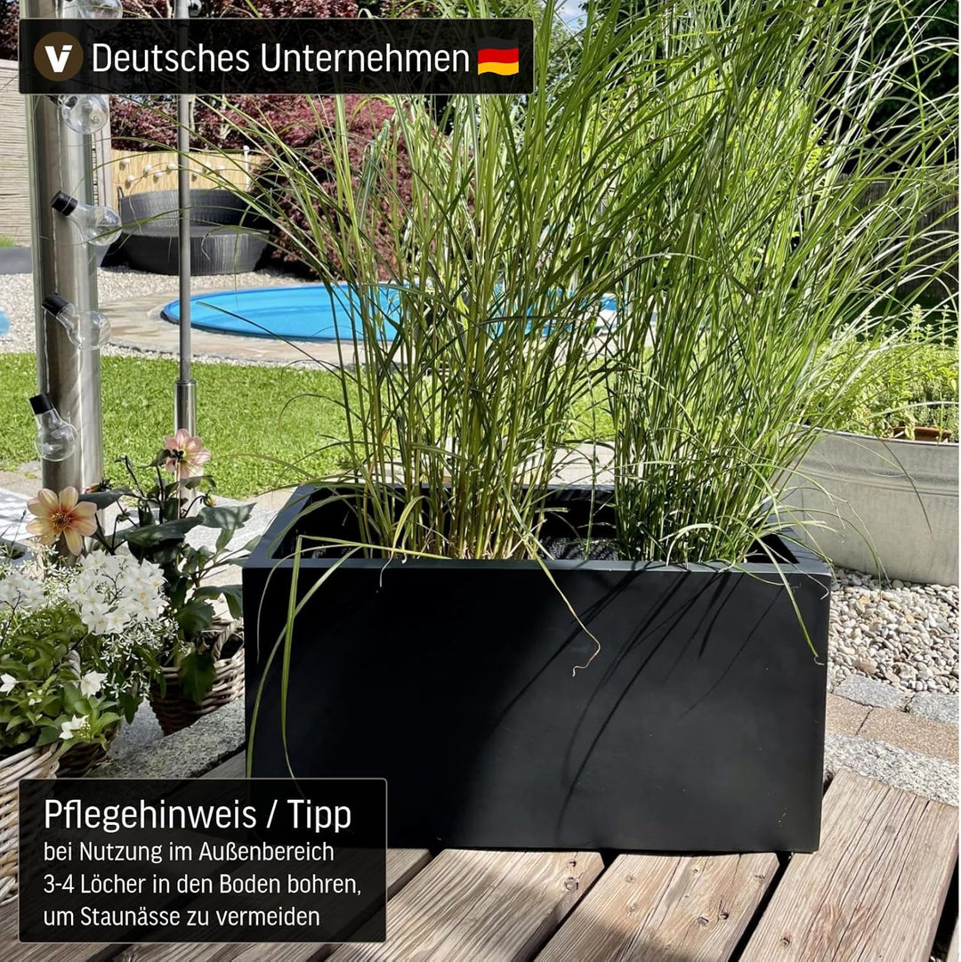 VIVANNO Maxi Pflanztrog, Fiberglas Pflanzgefäss, Rechteckig, Anthrazit, 30x60x30 cm - Robust für Aus