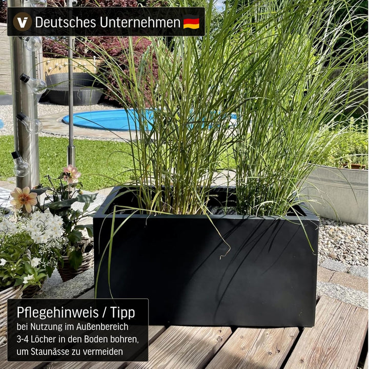 VIVANNO Maxi Pflanztrog, Fiberglas Pflanzgefäss, Rechteckig, Anthrazit, 30x60x30 cm - Robust für Aus