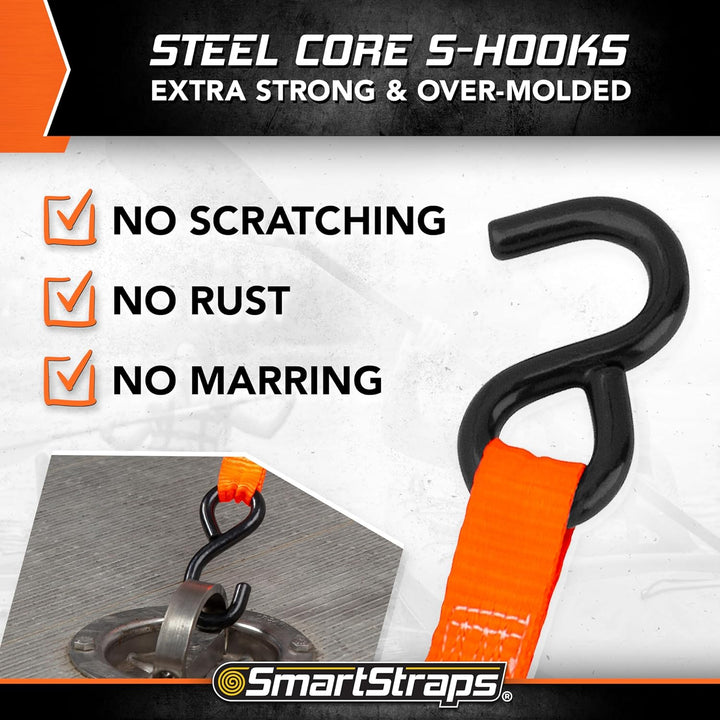 SmartStraps 141 Spanngurte mit Ratsche, gepolstert, strapazierfähig, 6,4 m, 3,000 kg, Orange, 10 Fee