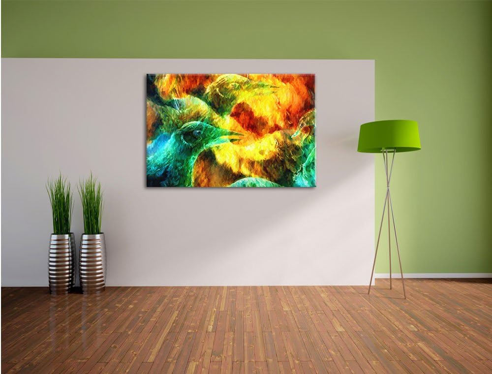 Pixxprint Vogel Phönix Collage Kunst / 100x70cm Leinwandbild bespannt auf Holzrahmen/Wandbild Kunstd