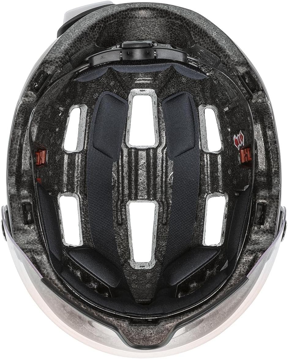 uvex rush visor - leichter City-Helm für Damen und Herren - mit Visier - inkl. LED-Licht - dark silv