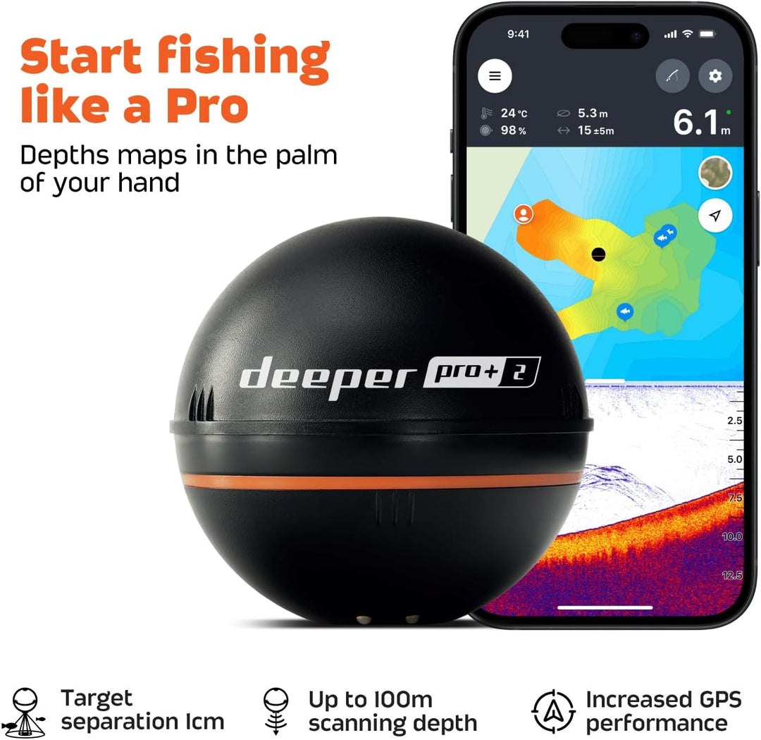 DEEPER SMART Sonar PRO+ 2 Fischfinder Echolot – auswerfbar mit Tiefenmesser und GPS-Sender | Technik