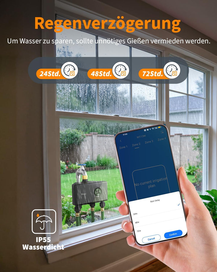 Diivoo Bewässerungscomputer mit 60M RFID-Technologie WLAN Zeitschaltuhren Automatische Bewässerung 4