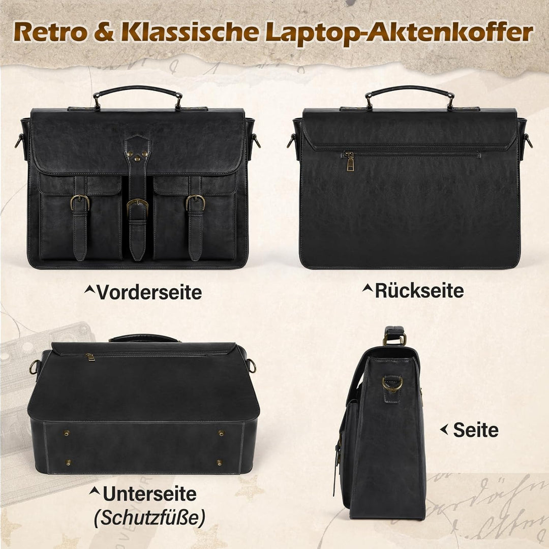 RAINSMORE Aktentasche Herren Laptoptasche 15.6 Zoll Ledertasche Messenger Bag Business Arbeitstasche