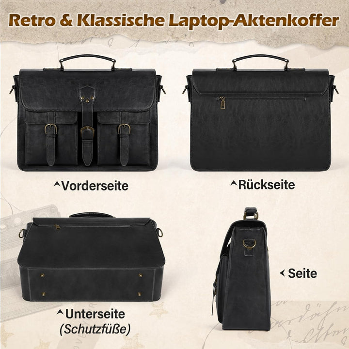 RAINSMORE Aktentasche Herren Laptoptasche 15.6 Zoll Ledertasche Messenger Bag Business Arbeitstasche