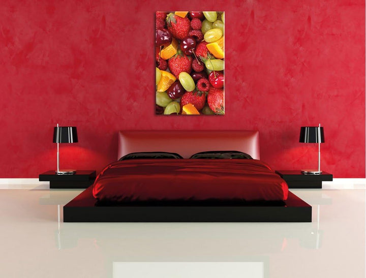 Pixxprint Früchtemix Erdbeeren Weintrauben als Leinwandbild/Grösse: 100x70 / Wandbild/Kunstdruck/fer
