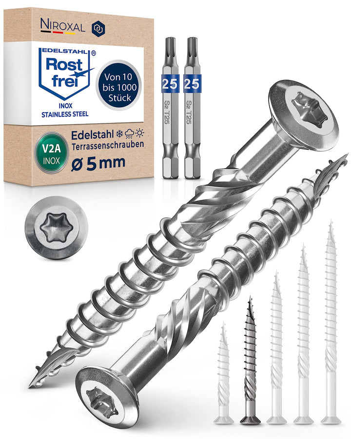 Terrassenschrauben 5x50 Edelstahl A2 Linsenkopfschrauben Torx Schrauben 5mm stark 1000 Stück Holzsch