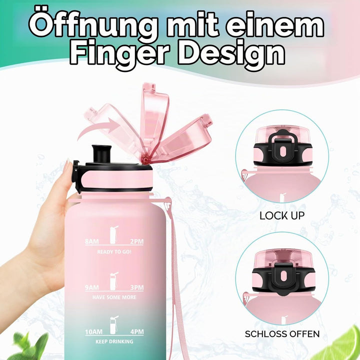 KollyKolla Trinkflasche Kohlensäure Geeignet, 500ml/1L/1.5L, Sport Trinkflasche mit Zeitmarkierung,