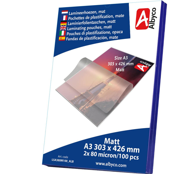 Albyco - Matte Laminierfolien A3 Qualität 160 Mikron (2x80 Mikron) - 100 Stück - Folien A3 Matt, Lam