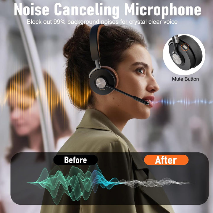 Headset mit Mikrophone Kabelloses, Bluetooth Headset für PC Laptop, 32h Gesprächszeit, USB A Dongle