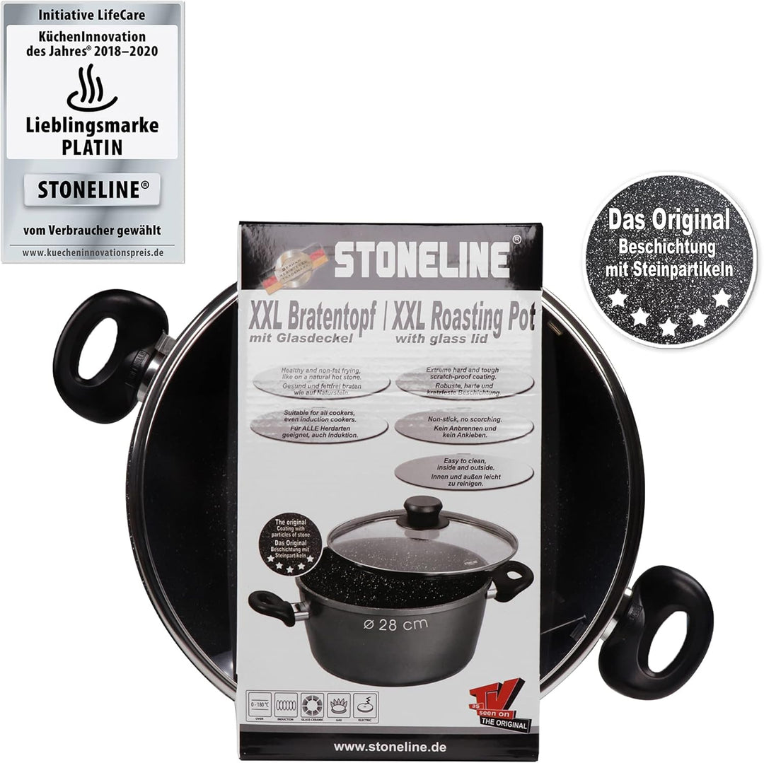 Stoneline XXL Kochtopf 28 cm, mit Deckel, Induktion, Aluguss, beschichtet mit echten Steinpartikeln,