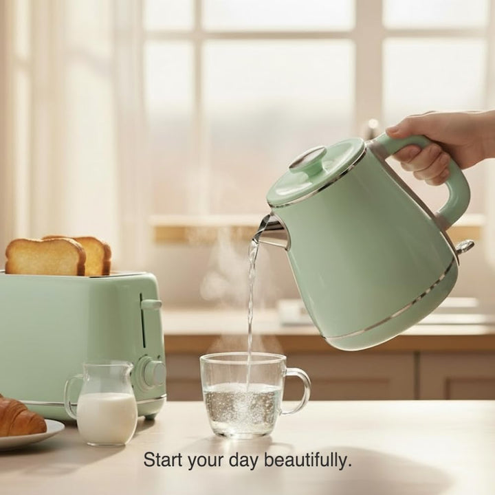 MULIN wasserkocher retro, Elektrischer Wasserkocher mit 360° Basis, 1,8 L Kapazität, 2200 W, Schnell