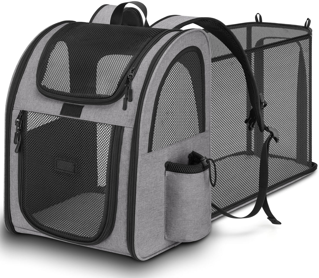 Erweiterbar Hunderucksack bis 10kg, Haustier Rucksack mit Netzfenster, Faltbare Katzenrucksack Hunde