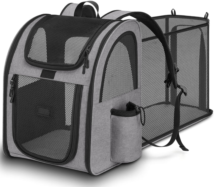 Erweiterbar Hunderucksack bis 10kg, Haustier Rucksack mit Netzfenster, Faltbare Katzenrucksack Hunde