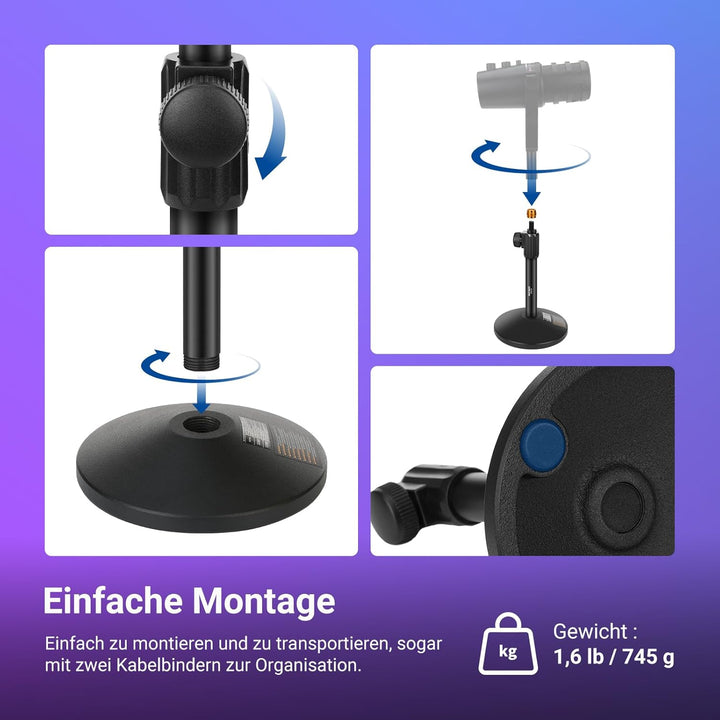 NEEWER Tisch Mikrofon Ständer, verstellbare Tischhalterung mit 3/8" bis 5/8" Schraubenadapter, kompa