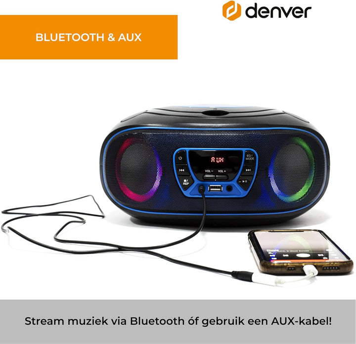 Denver TCL212BT Radio mit Bluetooth, Bluetooth Radio mit Lichteffekte, Tragbarer CD player, AUX, USB