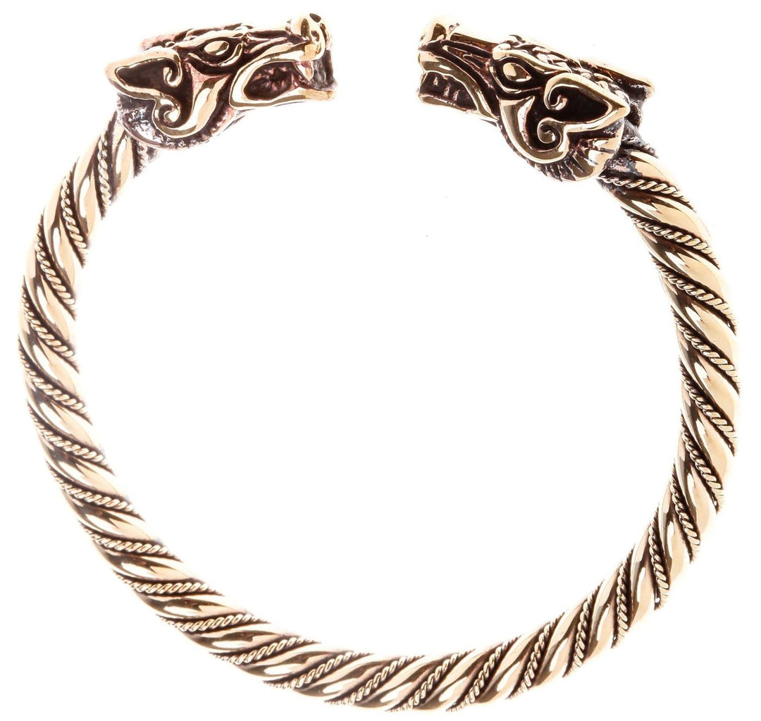 Windalf Wikinger Bronze Armreif DRACON 7 cm gekordelter Drachen Armschmuck Handgeschmiedet