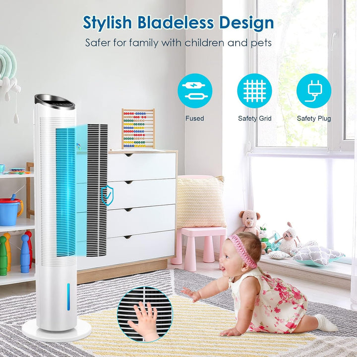101CM Turmventilator mit Fernbedienung und Wasserkühlung, 52° Oszillation, 8 Stunden Timer Befeuchtu