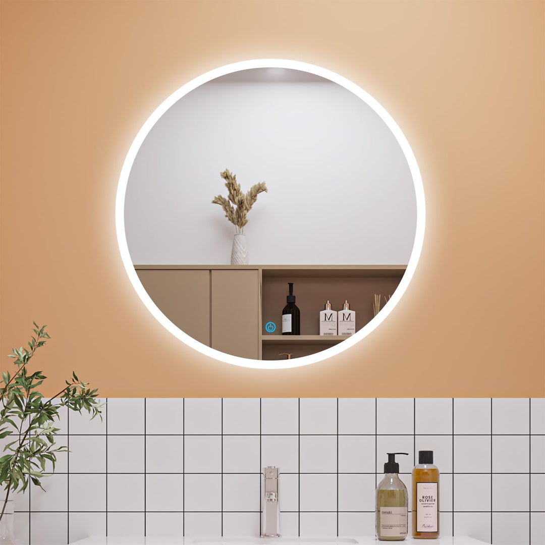 Aica Sanitär LED Badspiegel RUND Rund 80cm Touch Anti-Beschlag Wandspiegel Runder Spiegel Kaltweiss