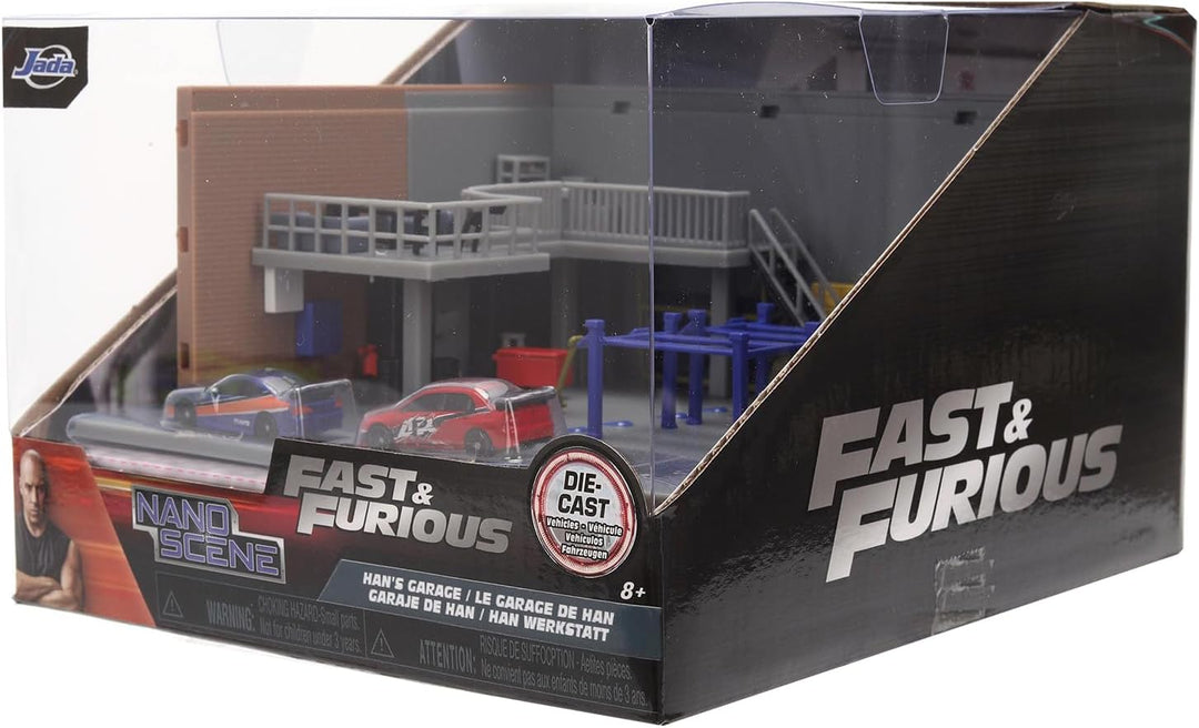 Jada Toys Fast and Furious Han's Garage - Nano Diorama (26,5x16,5 cm) inklusive 2 Modellautos (Mitsu
