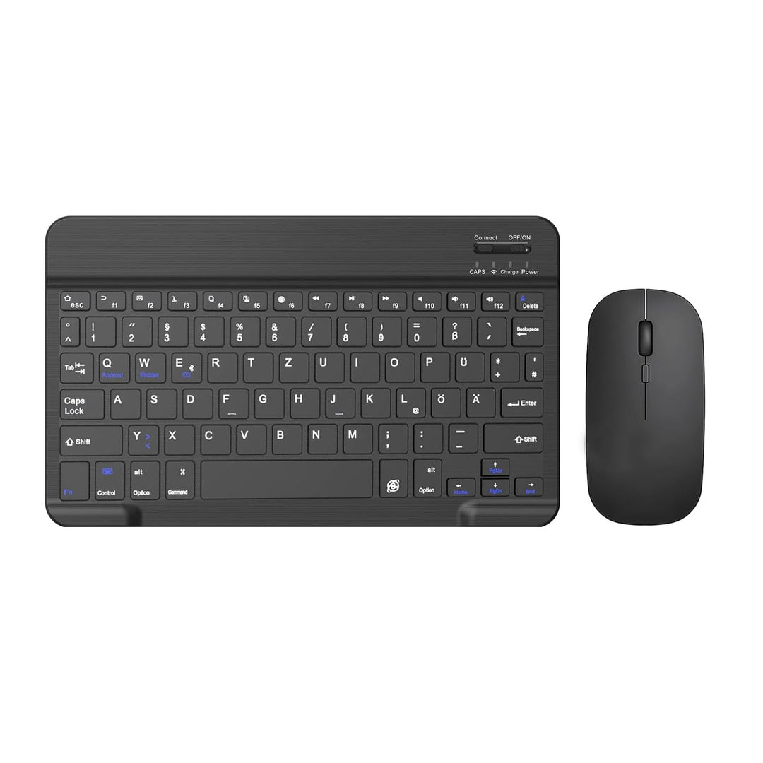 Kabellose Bluetooth Tastatur & Maus, Ultraflache drahtlose Tastatur (Deutsches QWERTZ-Layout) mit Ma