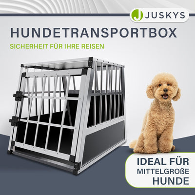 Juskys Alu Hundetransportbox L - 91x65x69 cm - Auto Hundebox robust & pflegeleicht - Gittertür versc