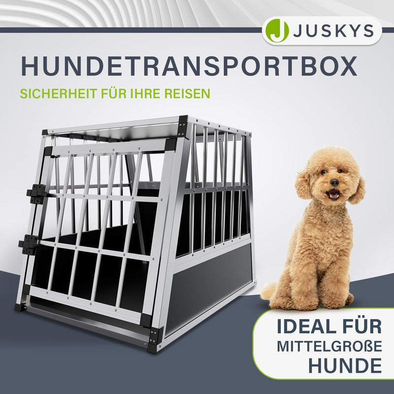 Juskys Alu Hundetransportbox L - 91x65x69 cm - Auto Hundebox robust & pflegeleicht - Gittertür versc