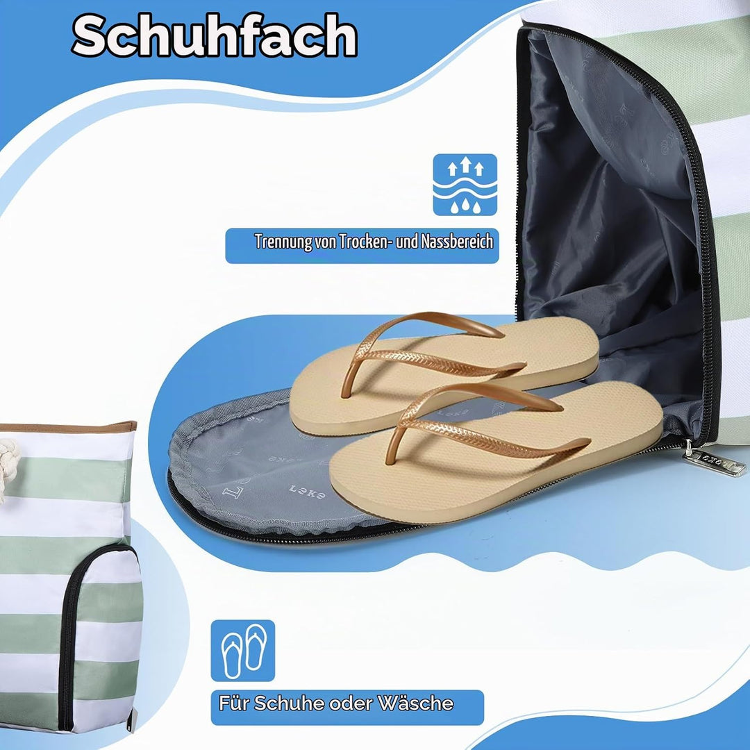 Strandtasche Damen Gross mit Reissverschluss, Vielseitiger Badetasche XXL Familie Saunatasche Reiset