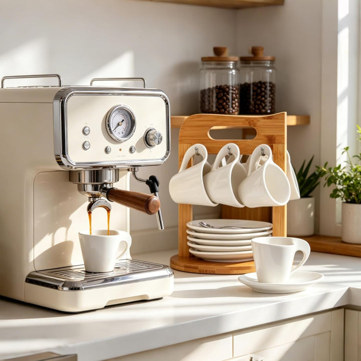 JUJOYBD Espressotassen Set mit Ständer, 6 x 80ml Porzellan Espresso Tassen mit Untertassen Set, Mokk