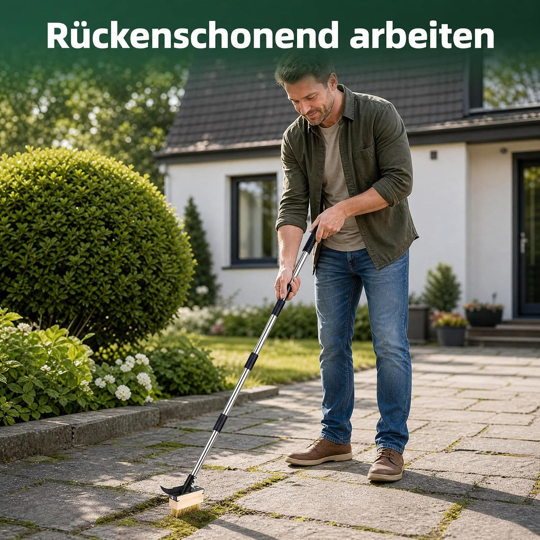 Unkrautbürste mit Langem Stiel, 2 Stück Fugenbürste Unkraut mit Drahtbürste Klingenschaber Unkraut E