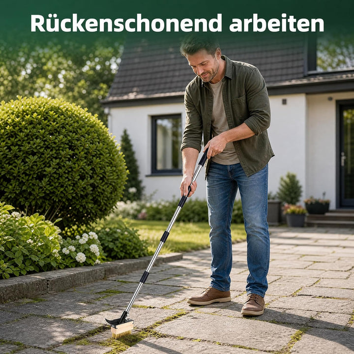 Unkrautbürste mit Langem Stiel, 2 Stück Fugenbürste Unkraut mit Drahtbürste Klingenschaber Unkraut E