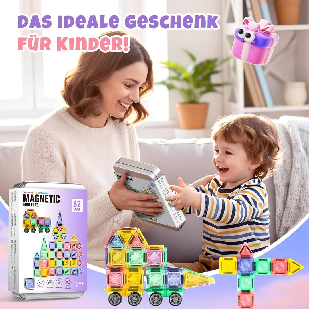 GAGAKU Mini Magnetische Bausteine Reisespielzeug 62 Teiles Magnetbausteine Resiseset Kinderspielzeug