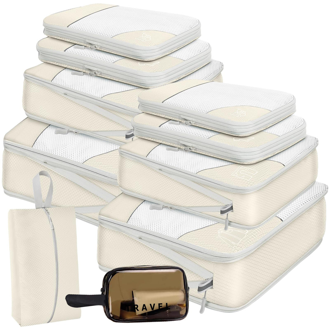 Packwürfel Set 10 Teilig Compression Packing Cubes,Platzsparendes Koffer Organizer für Travel Essent