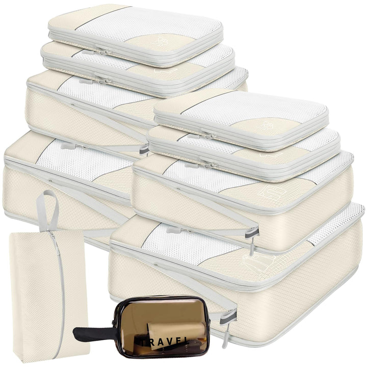 Packwürfel Set 10 Teilig Compression Packing Cubes,Platzsparendes Koffer Organizer für Travel Essent