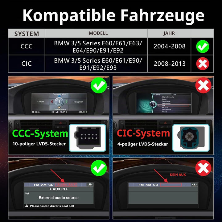 Linux Autoradio Blitzstart kompatibel mit BMW 3er/5er E60 E61 E63 E64 E90 E91 E92 (2005-2008) CCC iD