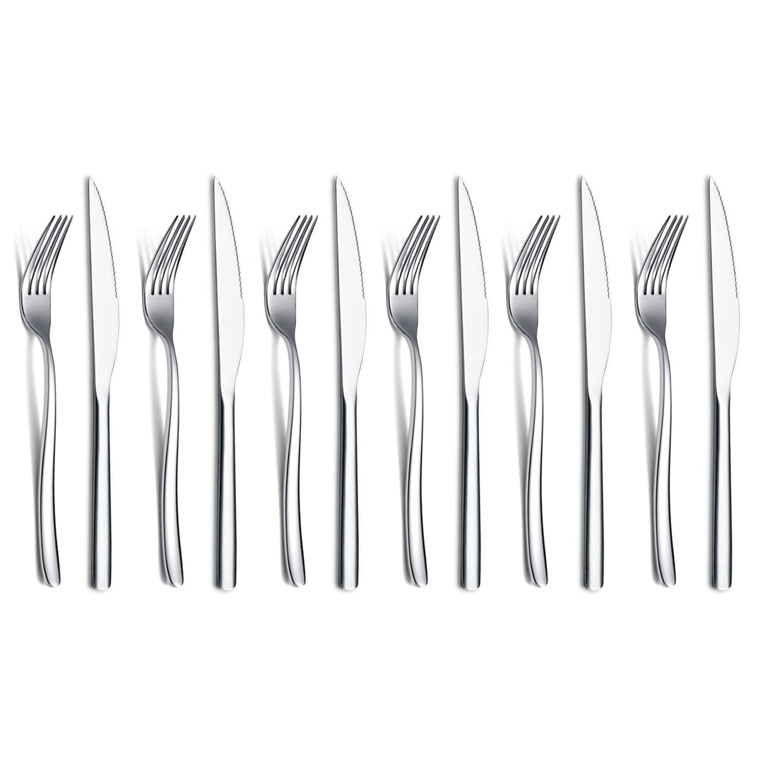 Steak Besteckset 12-Teilig, Premium Edelstahl 6 Tafelgabeln und 6 Tafelmesser-Set, Steakmesser Steak