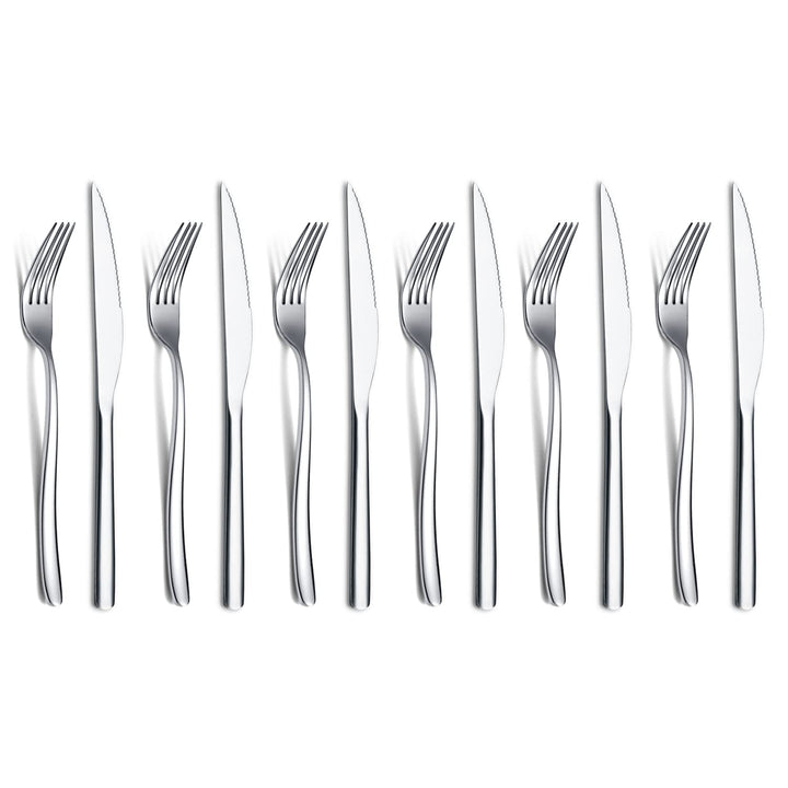 Steak Besteckset 12-Teilig, Premium Edelstahl 6 Tafelgabeln und 6 Tafelmesser-Set, Steakmesser Steak